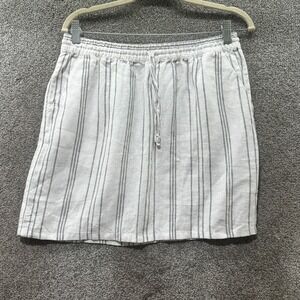 Garnet Hill Essential Linen Pull On‎ Skirt Women Small White Striped Coastal
